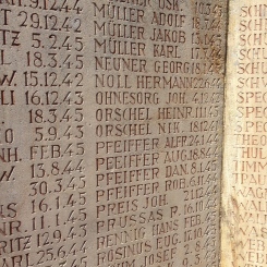 A wall of German casualties from Ramstein in WWII, with many repetitive family names